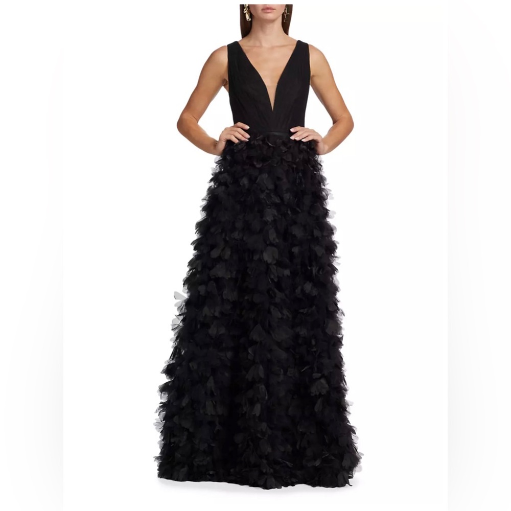 Marchesa Norte Black Appliqué Gown